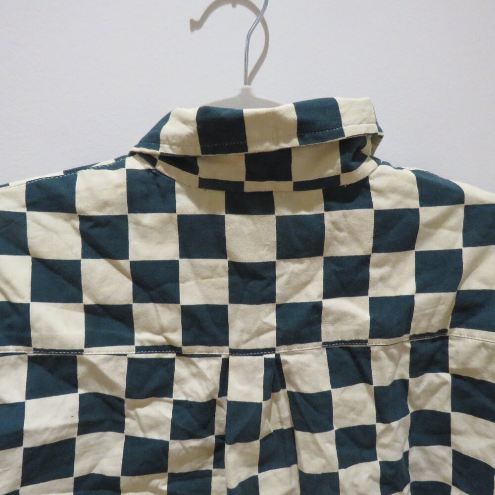 DUSHYANT Hand Printed 'The Cami' Crop Shirt in Green & White Chessboard Mod XS - Picture 11 of 13
